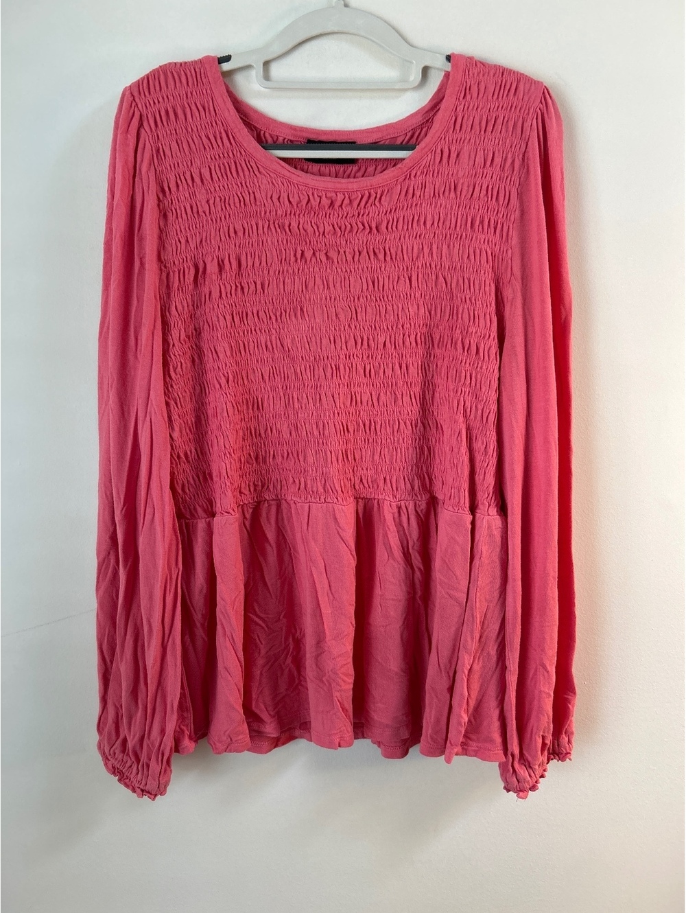 Lane Bryant Pink Long Sleeve Smocked Peplum Top Size 18/20